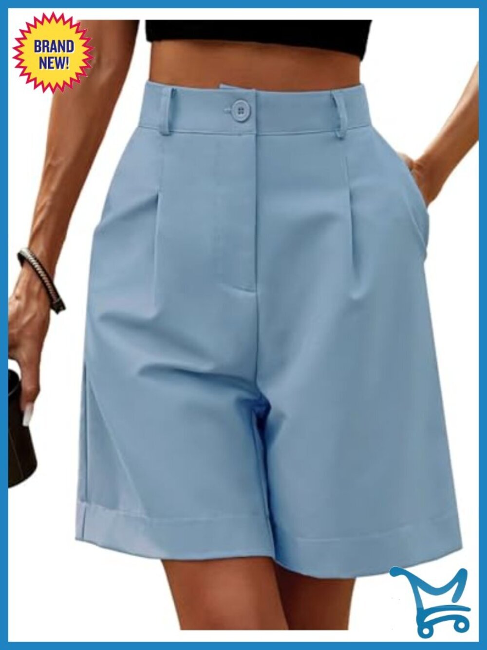 Casual Bermuda Shorts Elastic Waist Wide Leg Knee Length Summer Shorts with